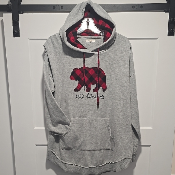 Maurices Sweaters - Maurices Gray Hoodie with Red Plaid Bear